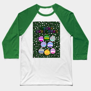 Christmas Green Leopard Print and Baubles Baseball T-Shirt
